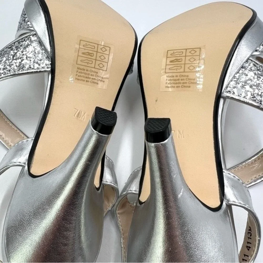 Touch Ups Womens Size 7 Silver Glitter Platform‎ Open Toe Dress Sandals Heels